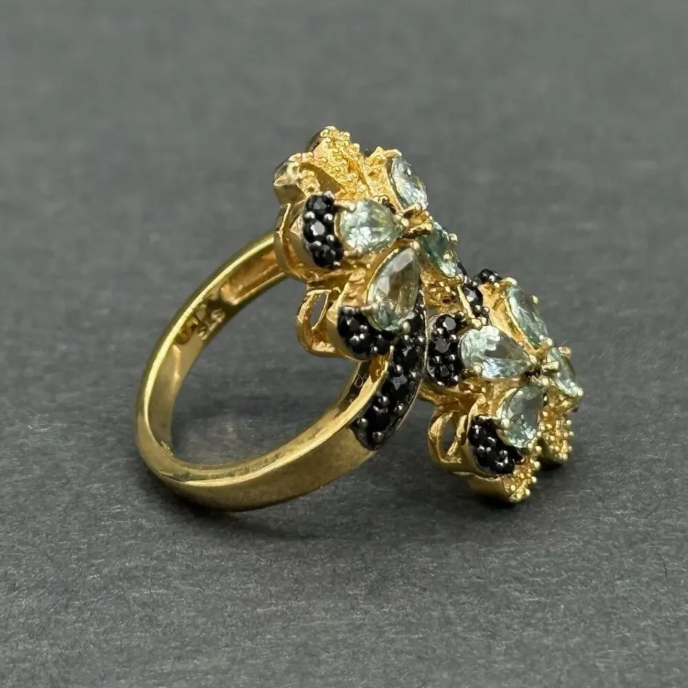 Signed STS 925 Sterling Silver Gold Plated Dual Butterfly Cocktail Ring Size 9